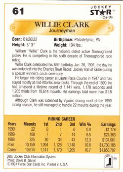 1991 Jockey Star Jockeys #61 Willie Clark Back